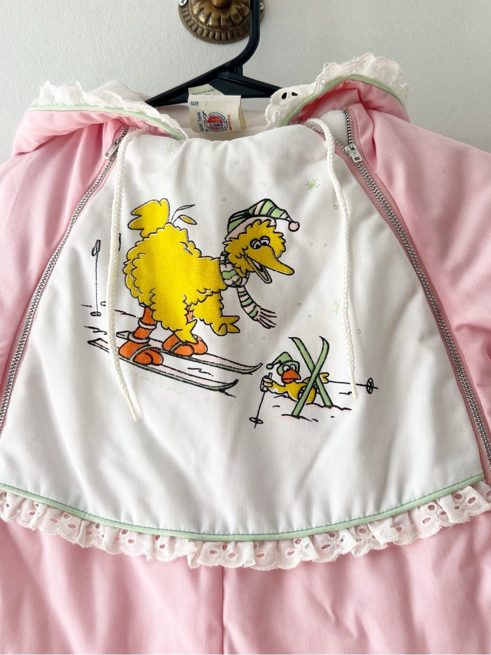 Vintage Sesame Street Big Bird Pink Snowsuit | Size 2 | Union USA Made - Picture 2 of 13